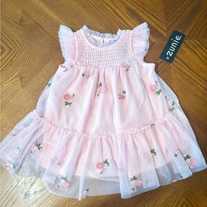 Pink Floral Embroidered Dress by Zunie Brand New w/ Tags (12m)